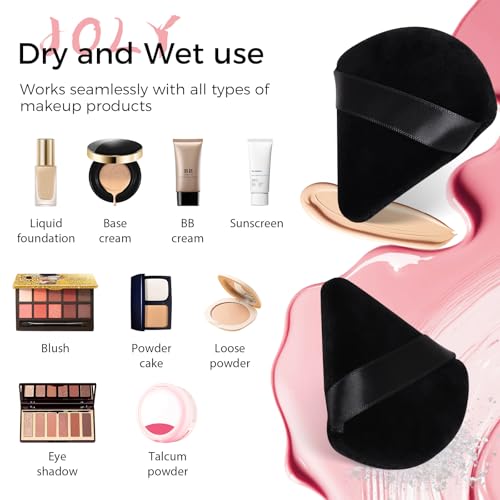 JOLY Triangle Powder Puff Makeup Sponges for Foundation and Loose Powder, Black, 4 Pack