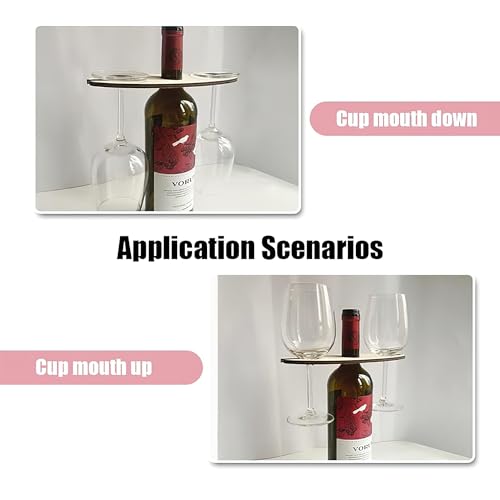 3-Piece Wooden Wine Rack Set for 1 Bottle & 2 Glasses - Rustic Home Bar Organizer