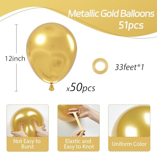 Metallic Gold Latex Balloons 12-Inch Party Decorations 50 Pcs