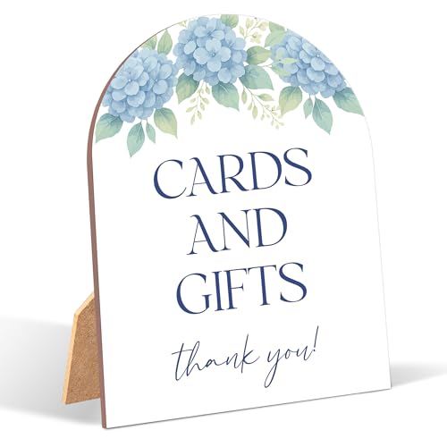 Bridal Shower Sign - Something Blue Cards & Gifts Wooden Table Decor, 6x8 Inch