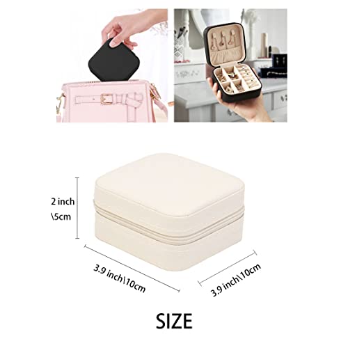 ZPROW Mini Travel Jewelry Case - Portable PU Leather Organizer (White)