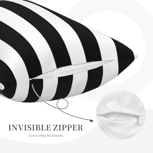 Black and White Stripe Throw Pillow Covers 12x20 in (Set of 2)