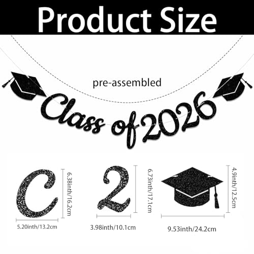Class of 2026 Pre-Assembled Glitter Graduation Banner Party Decorations