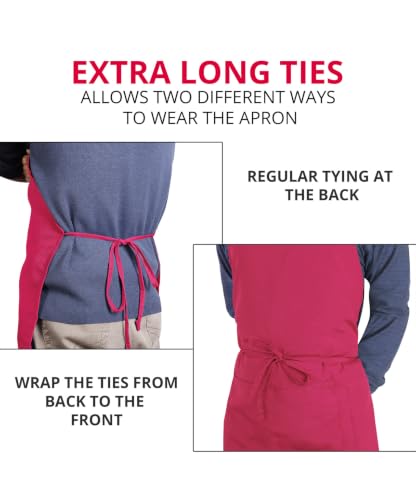 Utopia Kitchen Pink Bib Aprons 2 Pack Adjustable with 2 Pockets - 100% Polyester