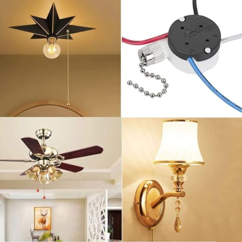 2 Pack Ceiling Fan Switch ZE-208s 3-Speed 4-Wire Pull Chain Replacement Part Nickel Chain