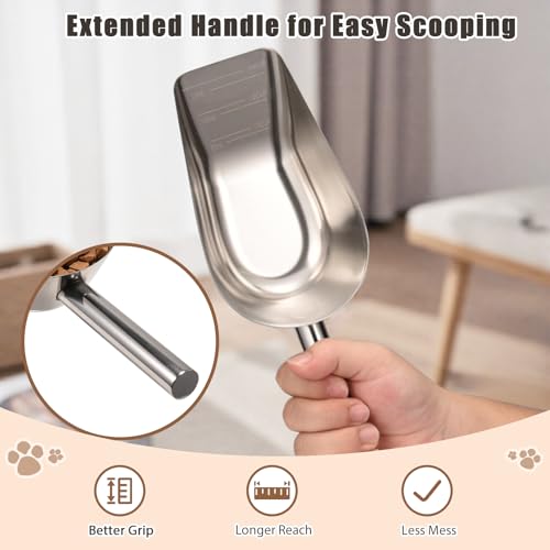 304 Stainless Steel Pet Food Measuring Scoop - 1 Cup with Long Handle