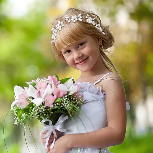 Silver Flower Girl Headpiece Crystal Pearl Bridal Headband
