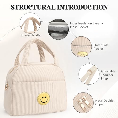 Kids Lunch Bag Lunch Box for Teen Girl & Boy - Beige/Off White