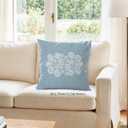 Fugkyut Blue Seashell Coastal Throw Pillow Cover 18x18 - Blue and White Variation