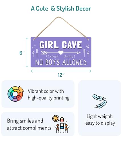 Girl Cave Sign - 12"x6" PVC Wall Decor, Girls Only Room Sign