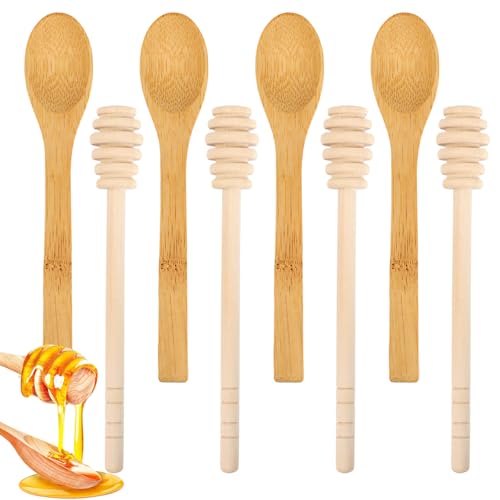 8-Piece Wooden Honey Dipper Set - 6-Inch Honey Spoon Sticks