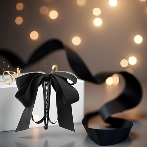Black Bowknot Banana Clip Satin Ribbon Hair Claw & Ponytail Holder