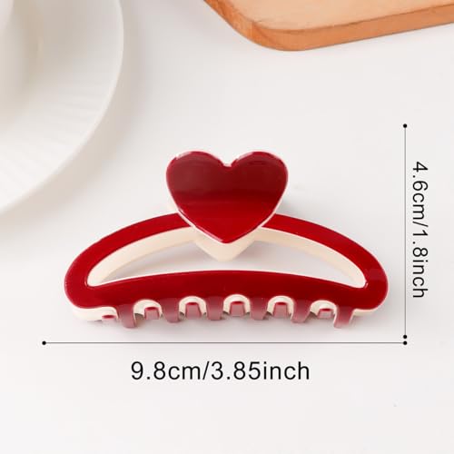 BUNLVDI 2Pcs Valentine Red Heart Hair Claw Clips Acrylic Shark Clips