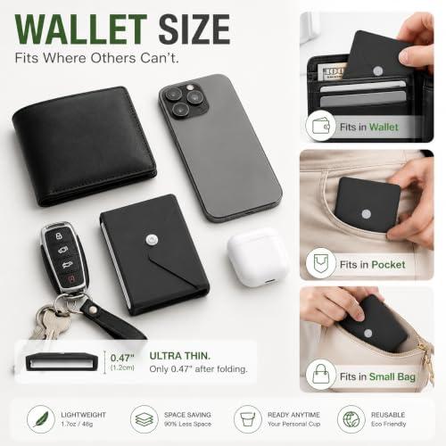 Collapsible Silicone Travel Cup - Wallet Size, BPA Free, Lightweight