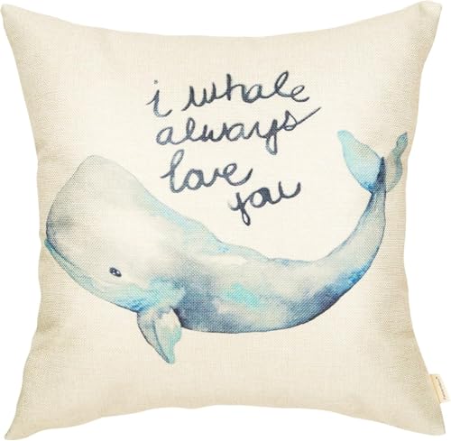 Whale Always Love You Decorative Throw Pillow Cover - 16x16 Cotton Linen