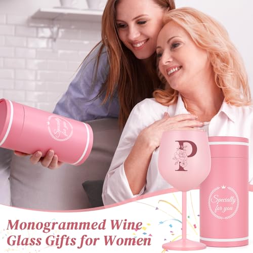 Pink Personalized Monogram Wine Glass - 19oz Stainless Steel Gift for Women