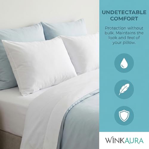 WINKAURA Waterproof Pillow Protectors - Standard Size, 2 Pack Cotton Terry