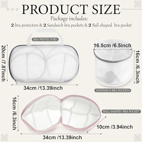 SATINIOR 6 Pack Bra Wash Bags - Mesh Lingerie Protector for A-D Cup