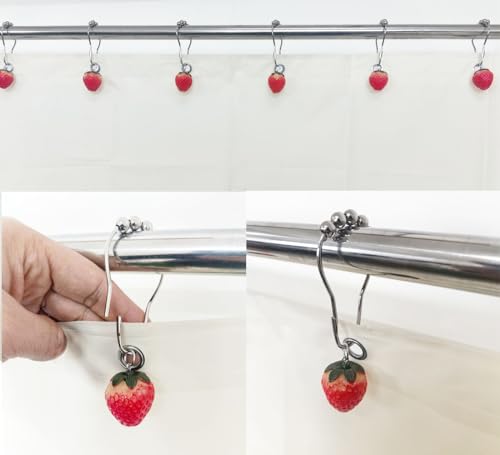 12Pcs Strawberry Shower Curtain Hooks - Cute Fruit Bathroom Decor