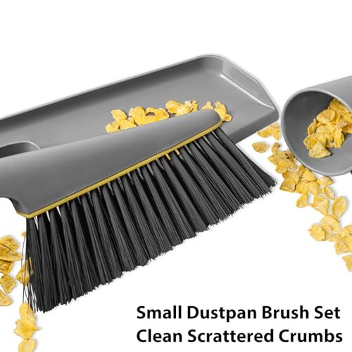 Lumkew Small Broom and Dustpan Set, Portable Handheld Cleaning Brush - Gray
