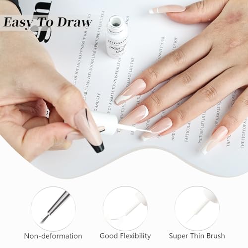 JODSONE Nail Art Gel Liner Set 2 Colors Black and White with Built-in Brush