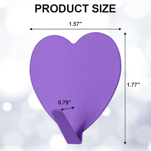 Hordion 8PC Heart Shaped Wall Hooks - Purple Decorative Adhesive Hooks
