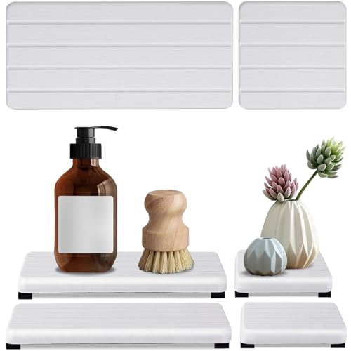 White 4-Stripes Diatomite Drying Tray Set - 4PCS Fast Absorbing Coasters for Sink & Counter
