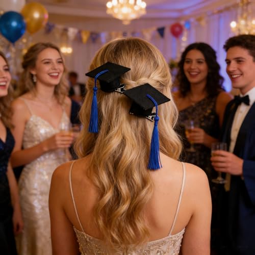Soochat 2Pcs Mini Graduation Cap Hair Clips with Tassel Blue