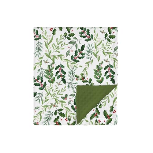 Baby Swaddle Blanket Christmas Holly Berry Foliage Leaf 30x40in - Gender Neutral Mink & Plush