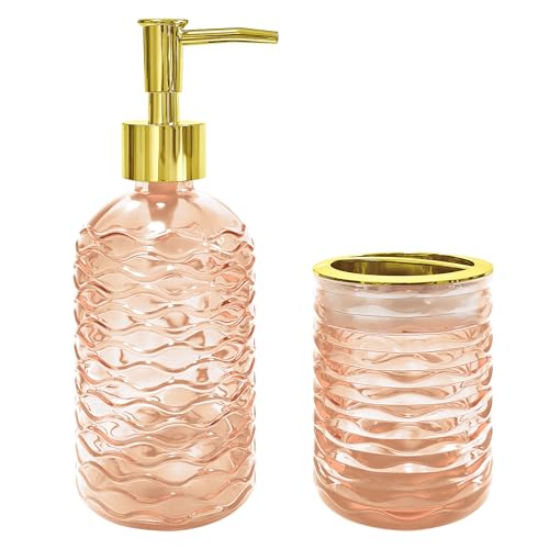 Amber Glass Bathroom Accessories Set - Wave Design, 2-Piece