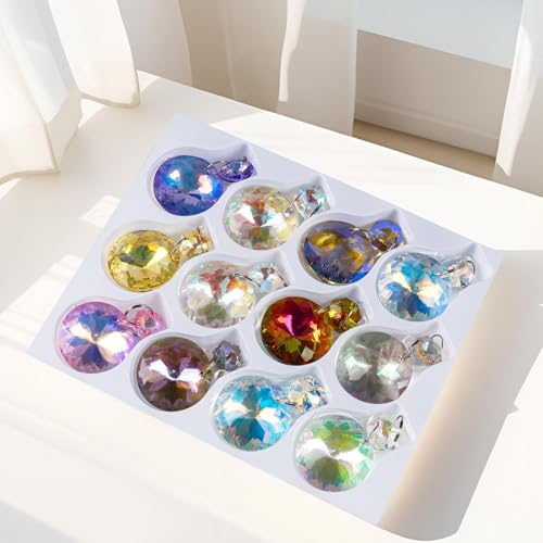 12pcs Iridescent Crystal Ornaments for Mini Christmas Tree, 1.18″ Glass