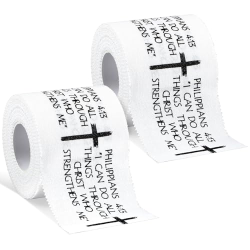 2Pcs Christian Athletic Tape 2in x 23ft Cotton Zinc Oxide Sport Faith Cross Sports Wristbands Religious Bible Verse Wrist Tape for Football Baseball Athlete Gymnastic Boxing First Aid Injury Wrap