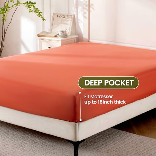 Orange Red Queen Sheet Set - 4 Piece Breathable Cooling Bedding, Deep Pocket
