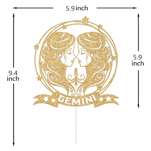 Gold Glitter Gemini Cake Topper for Zodiac Birthday Parties