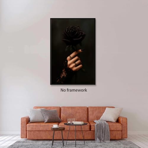 Gothic Black Rose Oil Painting Print - Dark Academia Wall Art 8x12