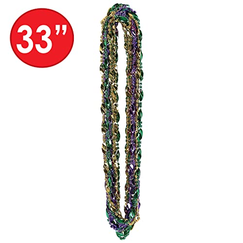 Beistle Mardi Gras Twist Beads – 24 Pack Necklaces, 33"