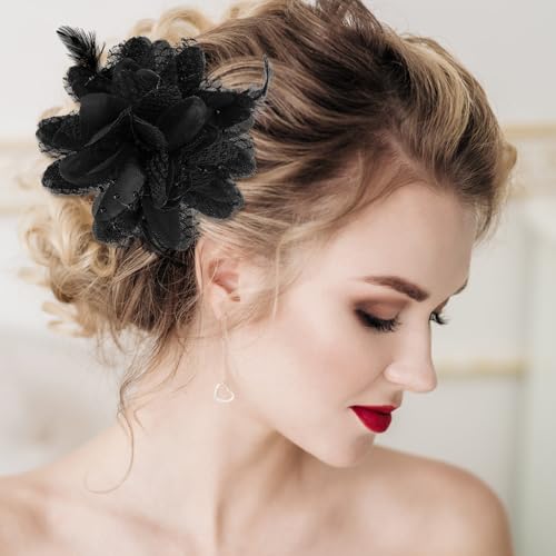 Black Rose Flower Hair Clip and Brooch Floral Headpiece Accessory