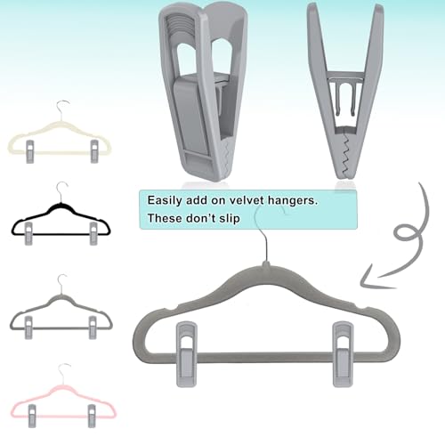 TOFIIGREM Hanger Clips Perfect for Velvet Hangers (Grey, 20 PCS),