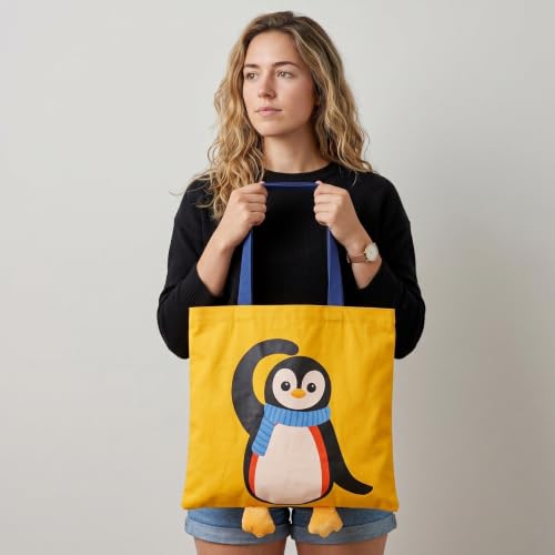 Qirrmiy 3D Penguin Canvas Tote Bag for Women - Reusable Shopping Bag