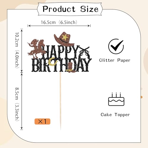 Western Cowboy Happy Birthday Cake Topper - Glitter Design