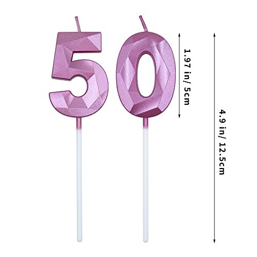 Pink 3D Diamond 50th Birthday Candles - Set of 2 for Cake