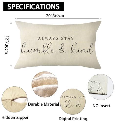 Always Stay Humble and Kind Throw Pillow Cover - 12x20 Inch Farmhouse Cushion
