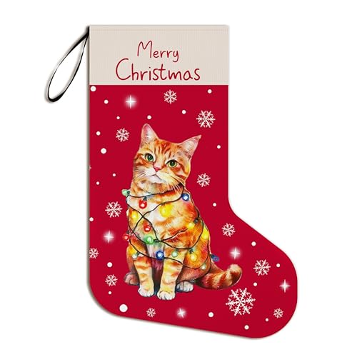 Christmas Stocking with Cat Santa Variation - Orange Tabby Cat Gift for Holiday Decor