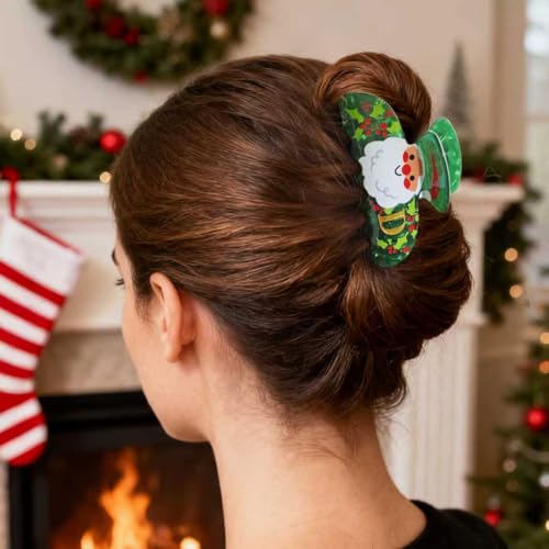 Fohufo Letter C Christmas Hair Claw Clip, Festive Santa Hair Accessory