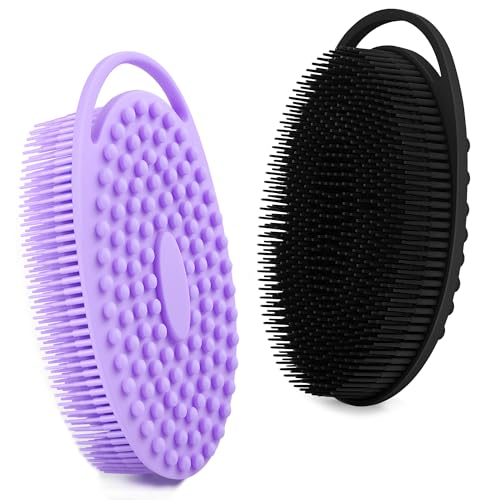 ZYLOP Silicone Body Scrubber & Shampoo Brush, 2-in-1 Gentle Exfoliating Bath Sponge Alternative, Fast-Drying Sensitive Skin Shower Tool, 2-Pack