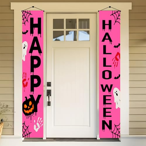 BlissYard Pink Halloween Banner for Front Porch - 12x71 Inch Hanging Door Sign