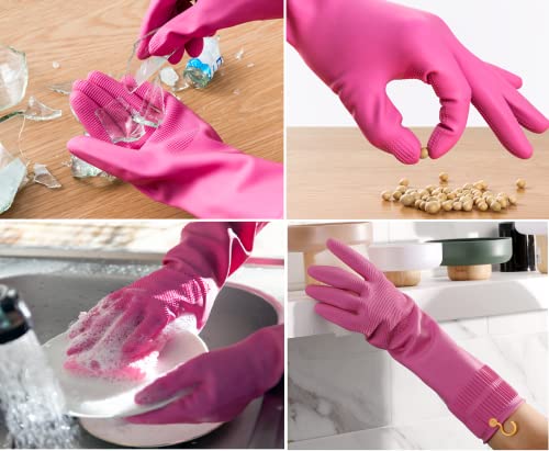 Myungjin Reusable Medium Rubber Gloves with Hang-Dry Hook - Non-Slip Cleaning