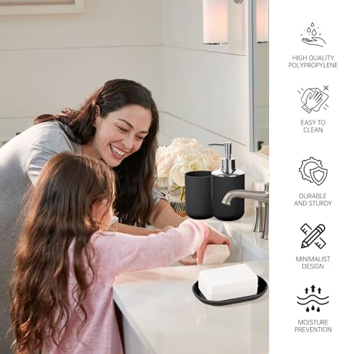 Black Plastic Bathroom Accessory Set - 4 Pcs by RRM