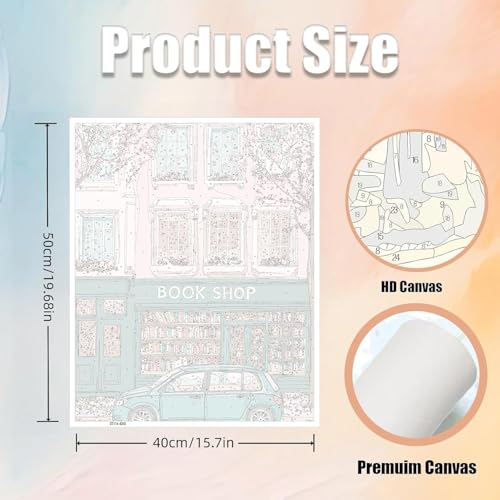 Book Shop Paint by Numbers Kit for Adults - 16x20 Inch Canvas