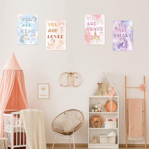 Unicorn Wall Decor Sign Set for Girls' Rooms - Inspirational Rainbow Art